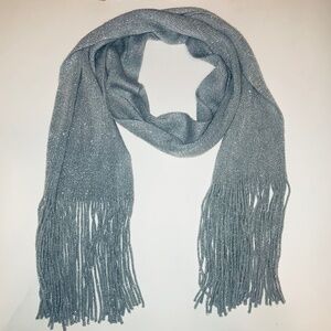 Vintage Y2K Gray Silver Metallic Fringe Scarf Winter Sparkly Shimmer Acrylic